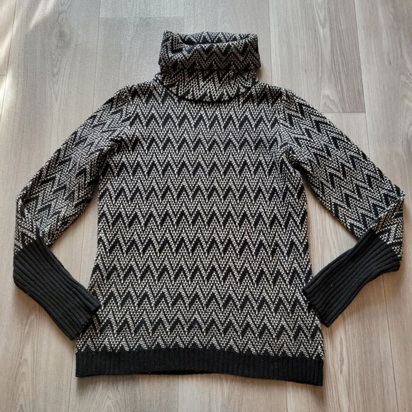 Ellen Tracy Womens Knit Turtleneck Sweater Zigzag Pattern Black & White S - Picture 1 of 6